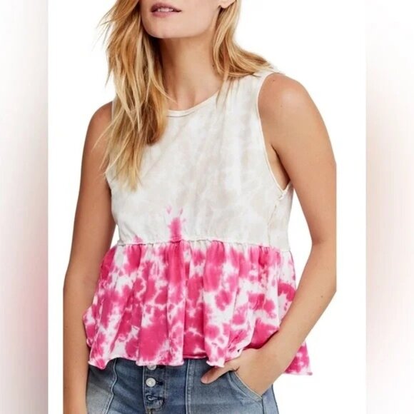 We The Free Tops - We The Free People Anytime Tie Dye Babydoll Top in Hibiscus Combo Size M